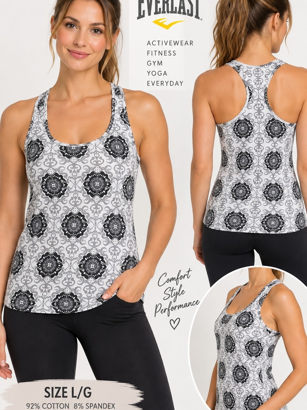 Everlast Women's Black and Gray Patterned Racerback Tank